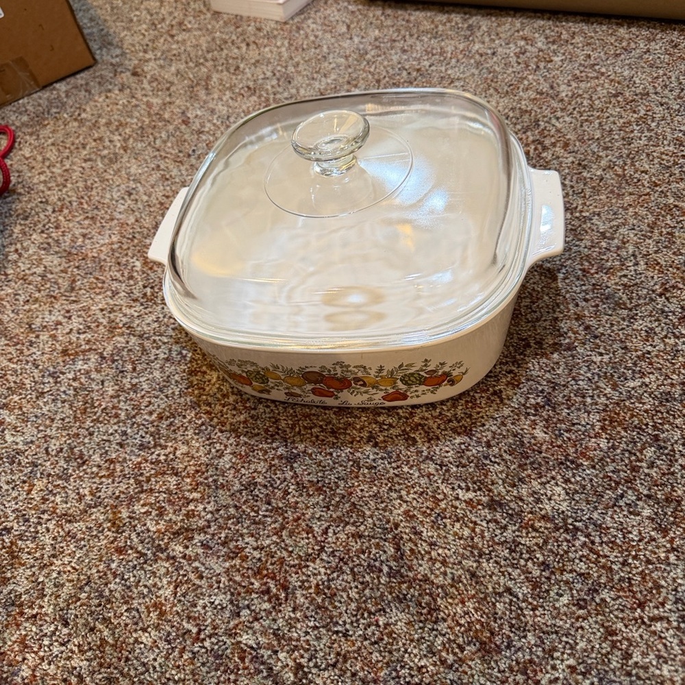 Vintage Corning Ware Glass Lid & Casserole Deep Dish L’Echalote La Sauge